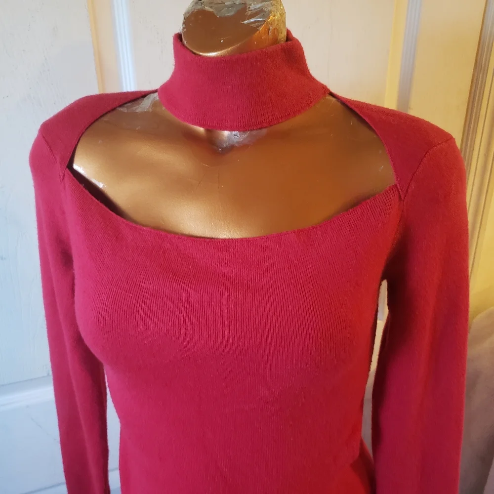 CARMAR red chest Cutout Sweater mock neck S